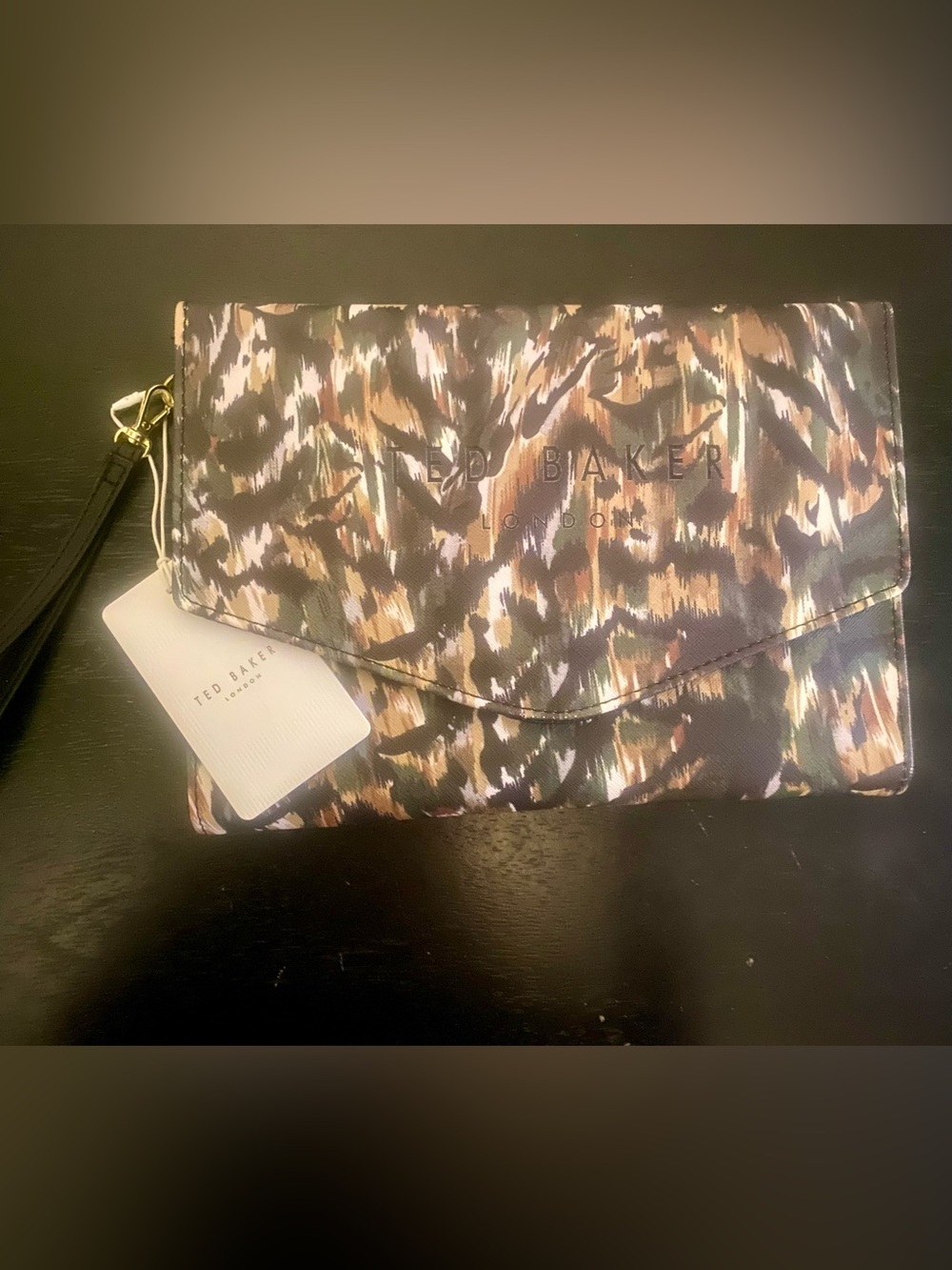 Ted Baker Black and Brown Printed Envelope Clutch